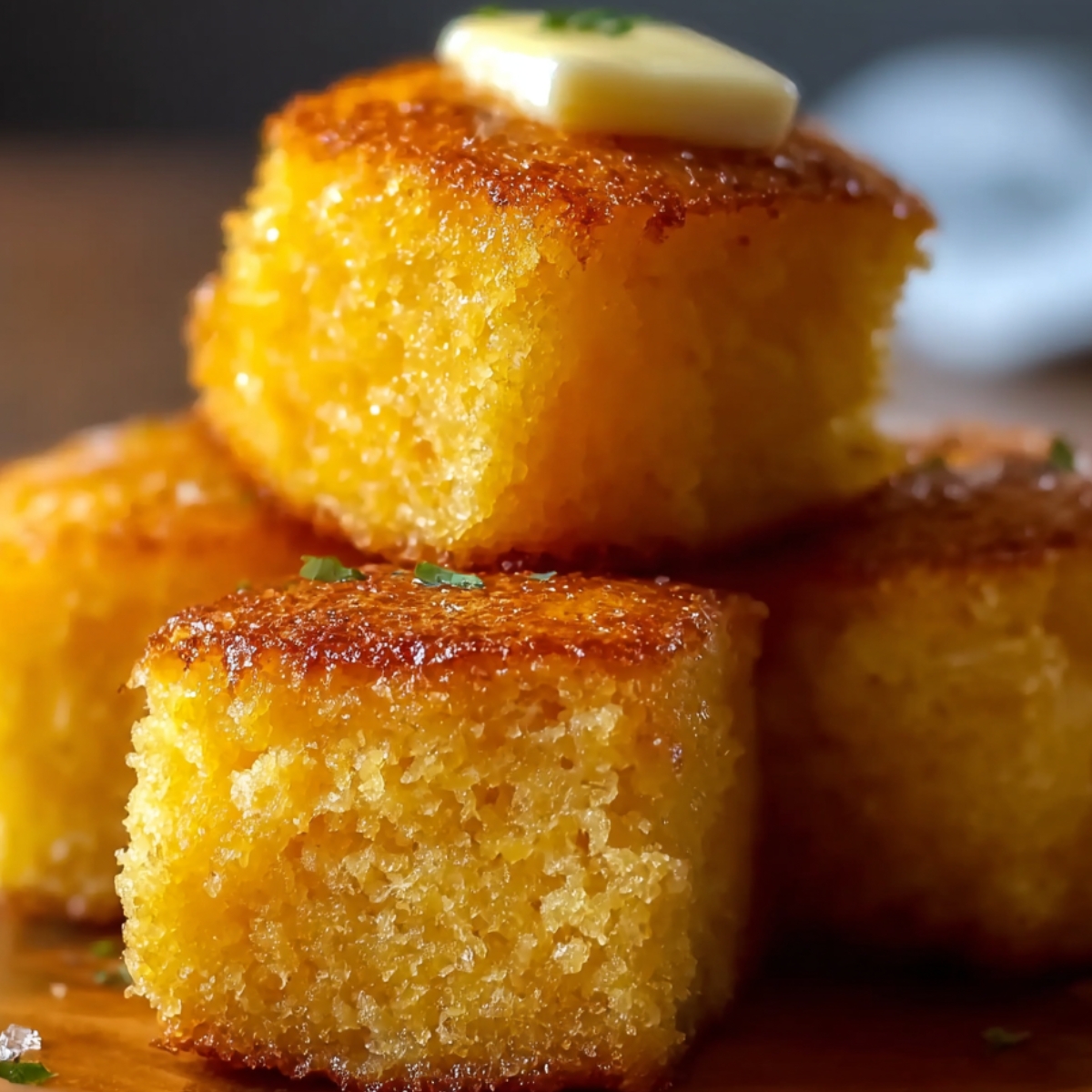 Golden homemade Cornbread Recipe baked in a skillet with a crisp crust and soft, fluffy center.