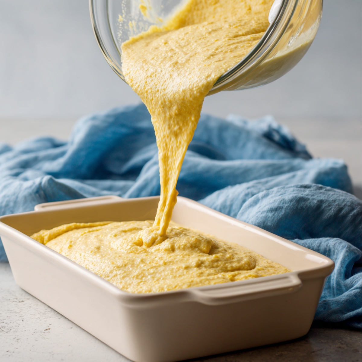 Cornbread batter rising in the oven, edges turning golden brown in the pan.