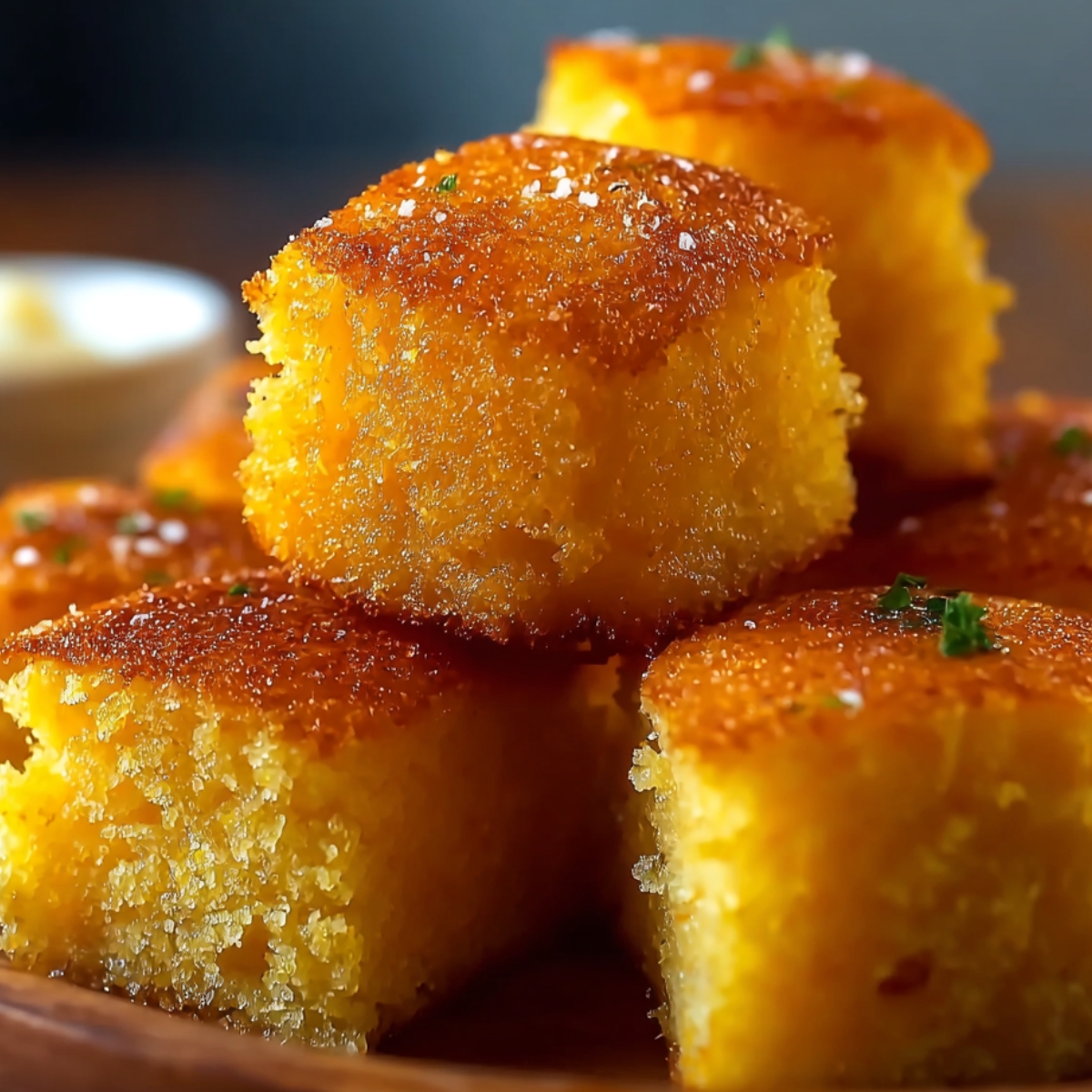 Step-by-step mixing of cornbread batter with cornmeal, flour, and eggs in a glass bowl.