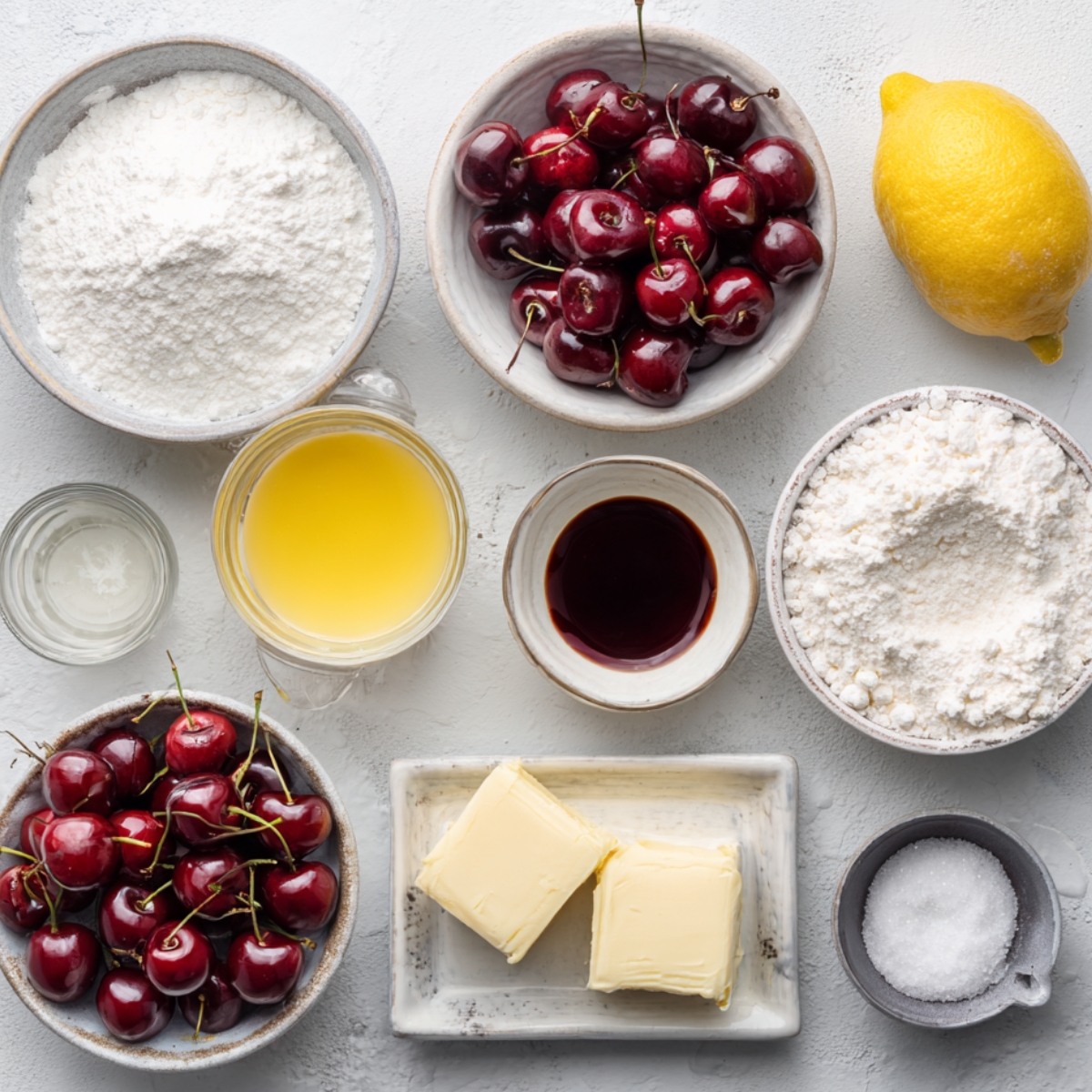 Fresh ingredients for homemade cherry pie recipe