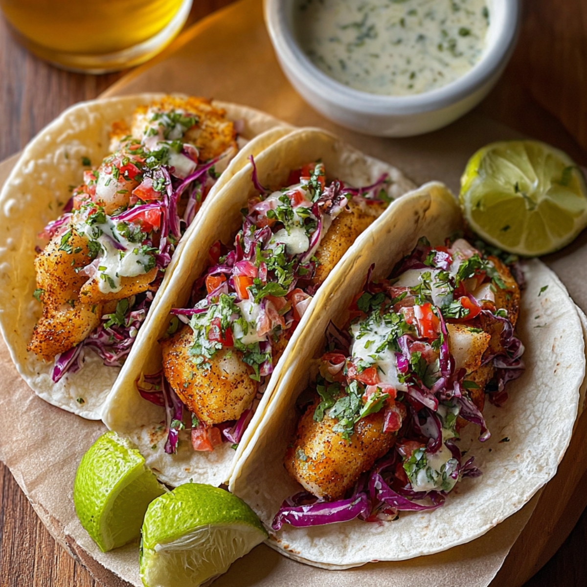 Best fish tacos with crispy fillets and fresh toppings.