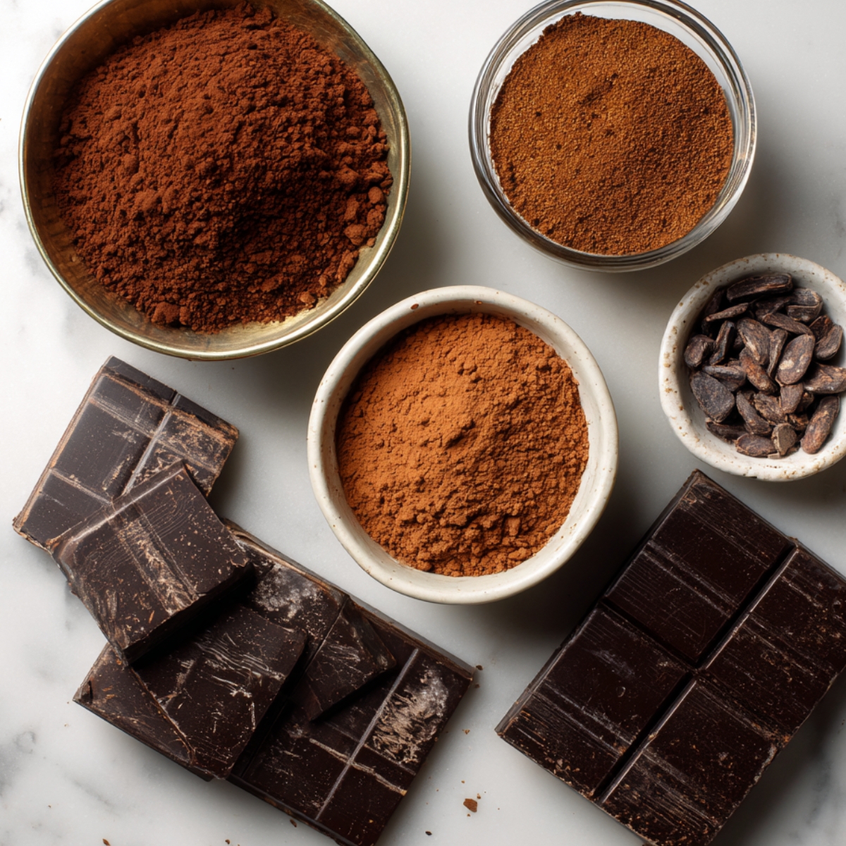 Ingredients for tiramisu including mascarpone, eggs, ladyfingers, coffee, sugar, and cocoa powder arranged neatly.