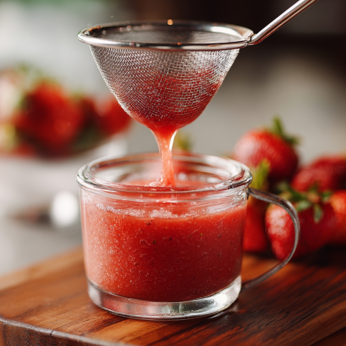 Fresh strawberries being rinsed under running water in a clear glass bowl, showing droplets splashing on the bright red berries.