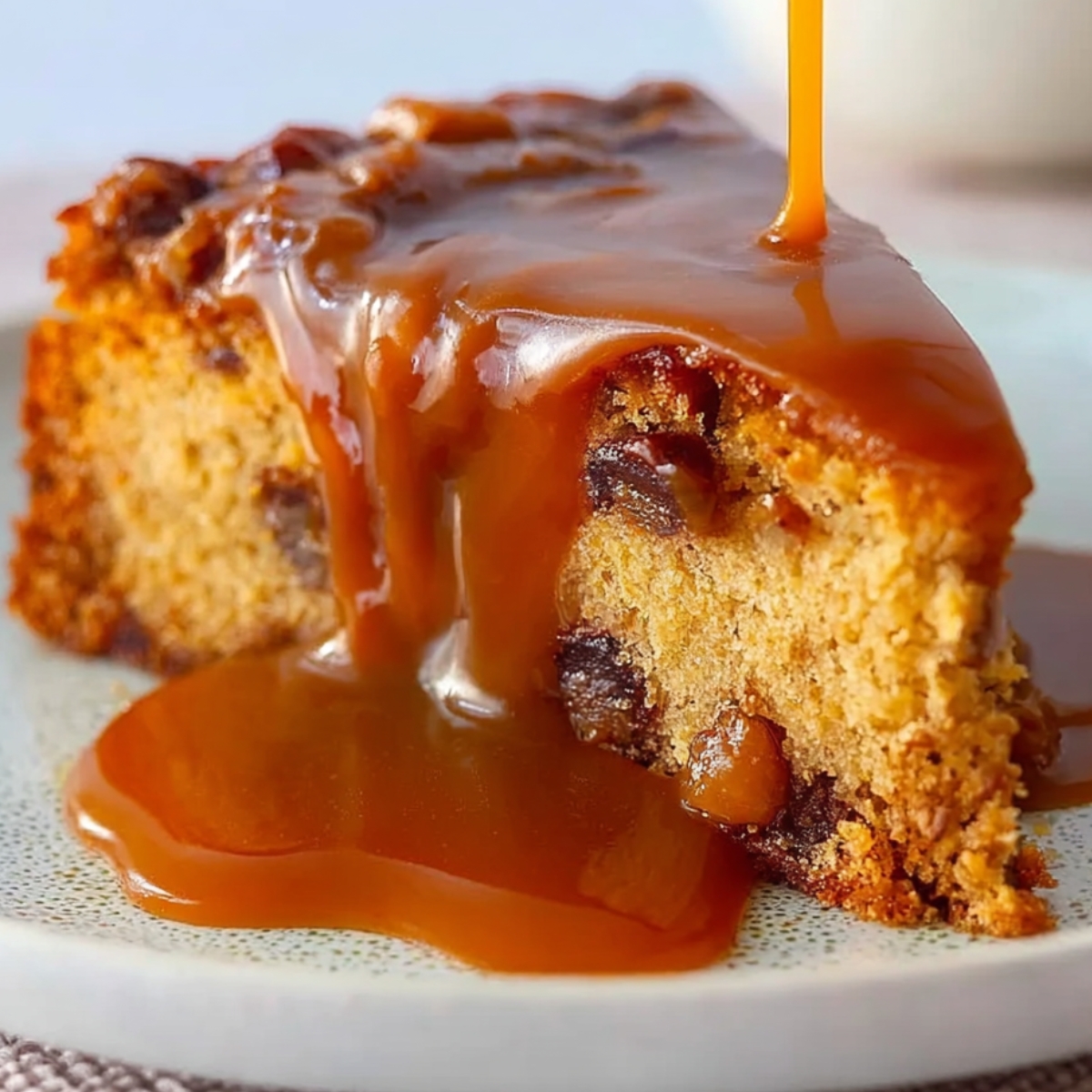 Moist Date Cake Mixing the moist date cake batter with dates and nuts. The texture of the batter is rich and thick, setting the foundation for a soft and flavorful cake once baked.