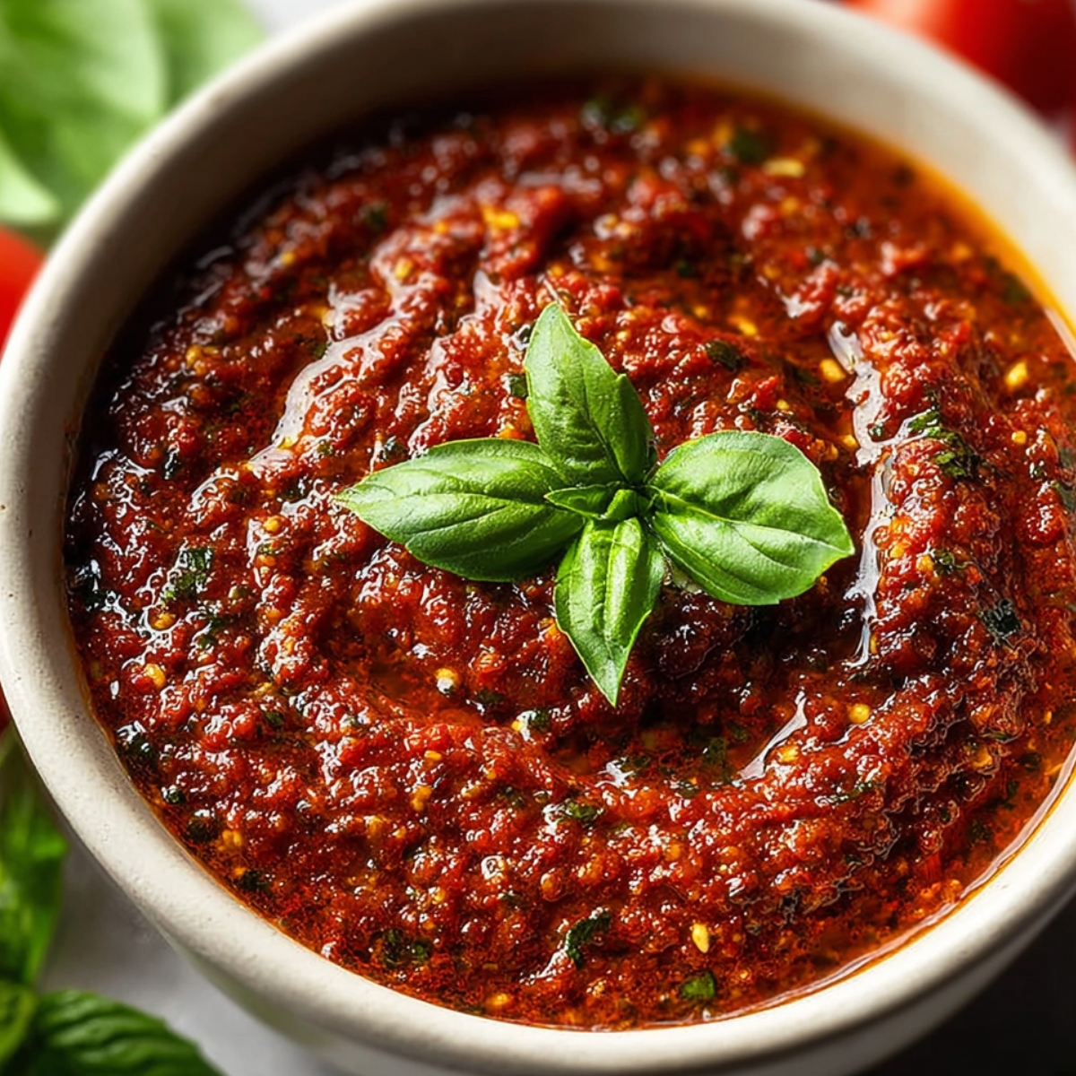 Tomato Pesto A spoonful of sunshine in every bite! 🌞 This roasted tomato pesto brings bold flavors and fresh herbs together for the perfect topping or dip. Try it on pasta, sandwiches, or roasted