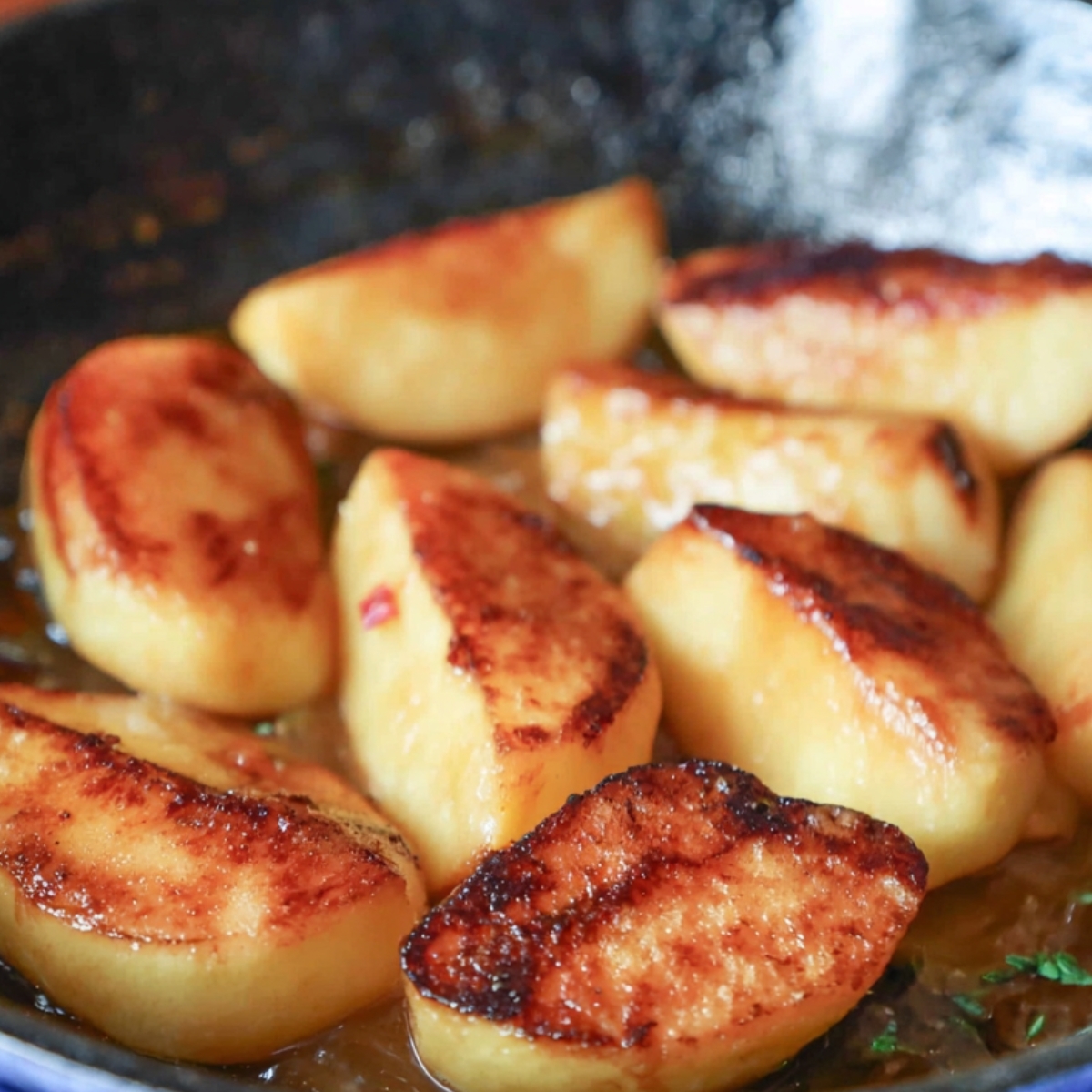 Caramelizing apples in a skillet, creating the perfect balance of sweetness and richness. A delightful addition to any dish.