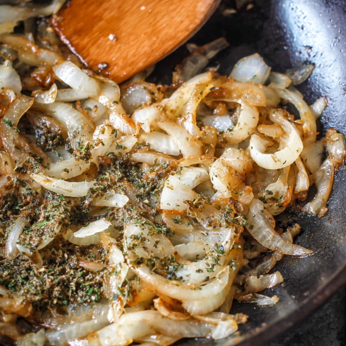 Sautéing onions to perfection with a touch of herbs for a rich and savory base. The perfect addition to any savory dish!