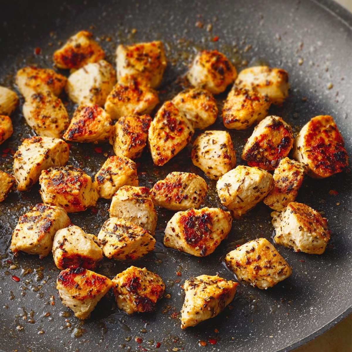 Grill perfectly seasoned chicken chunks for a golden, crispy bite. These tender pieces will be the star of your pasta dish.