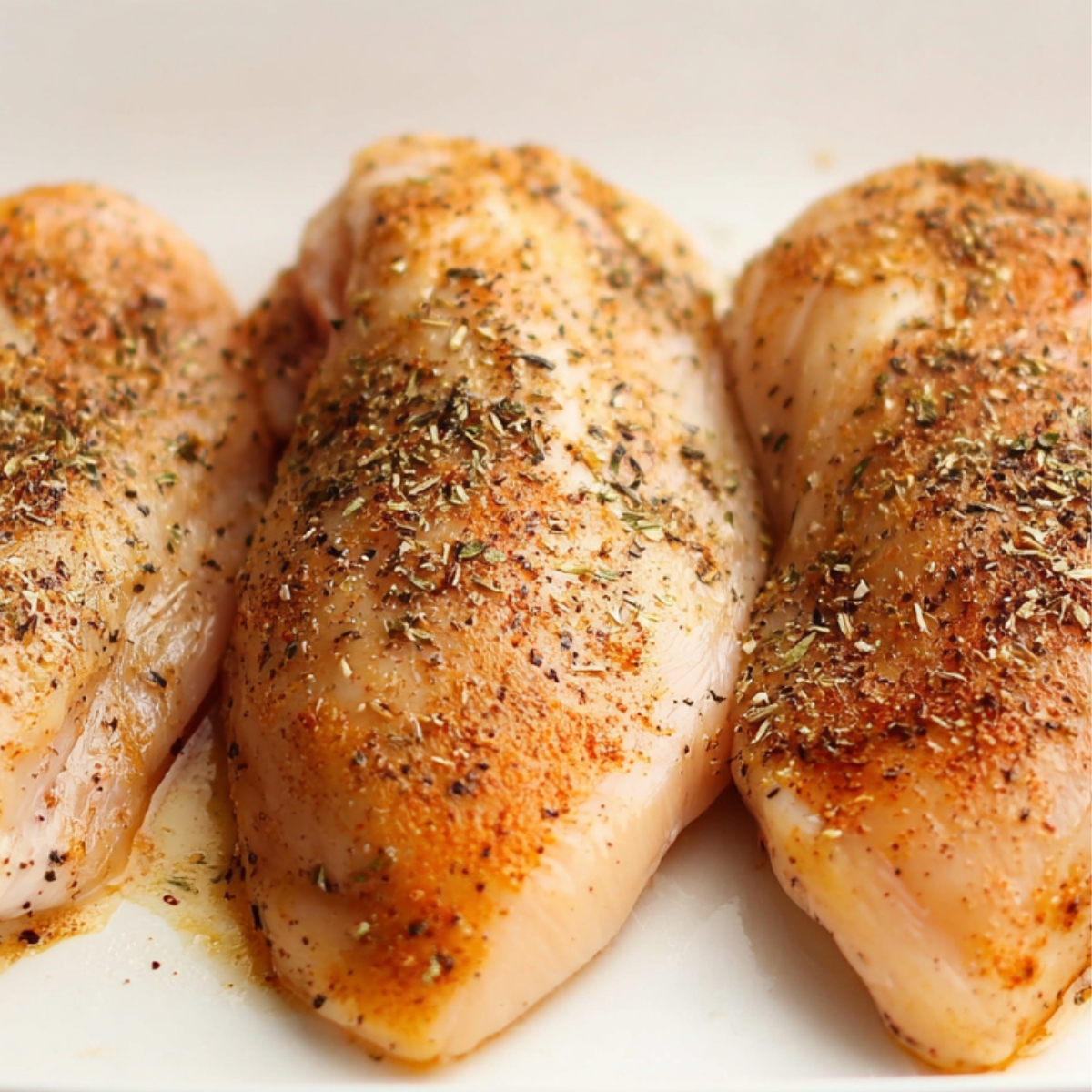 Perfectly seasoned chicken breasts ready to be cooked to perfection – a simple and tasty start to any meal