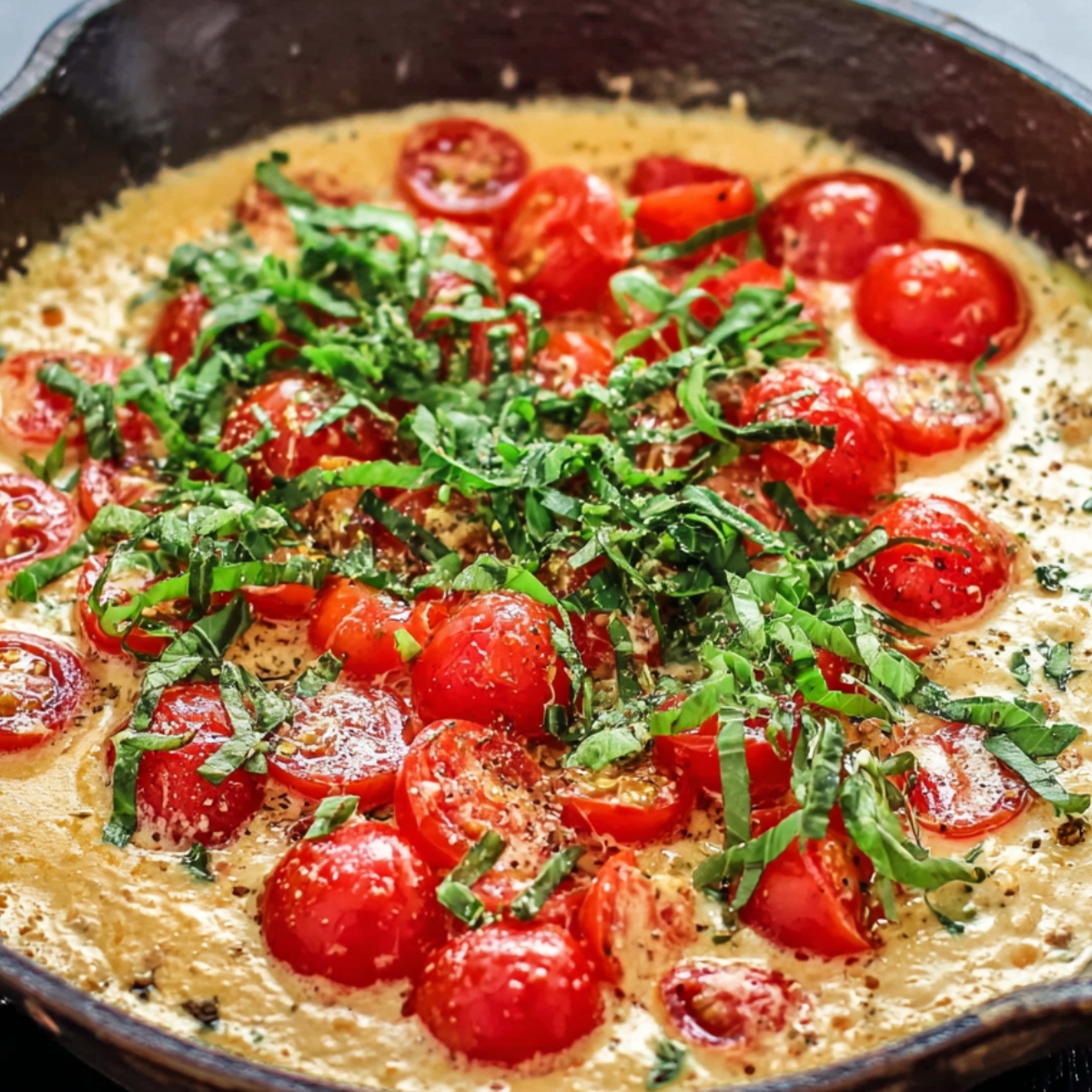 Fresh cherry tomatoes and fragrant basil tossed in a creamy sauce – the perfect topping for your chicken dishes