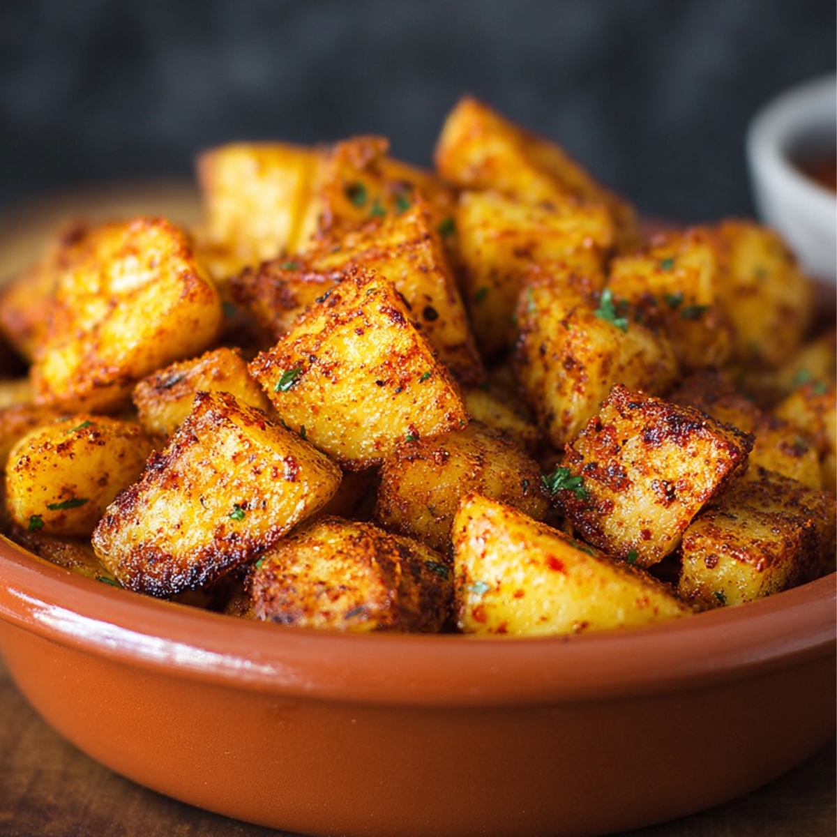 Mexican Roasted Potatoes in a Bowl: A delicious-looking dish of roasted potatoes, golden brown and crispy, seasoned with a mix of spices like chili powder, paprika, and possibly some fresh herbs. This is a vibrant and flavorful side dish, perfect for serving with tacos, grilled meats, or as a snack.
