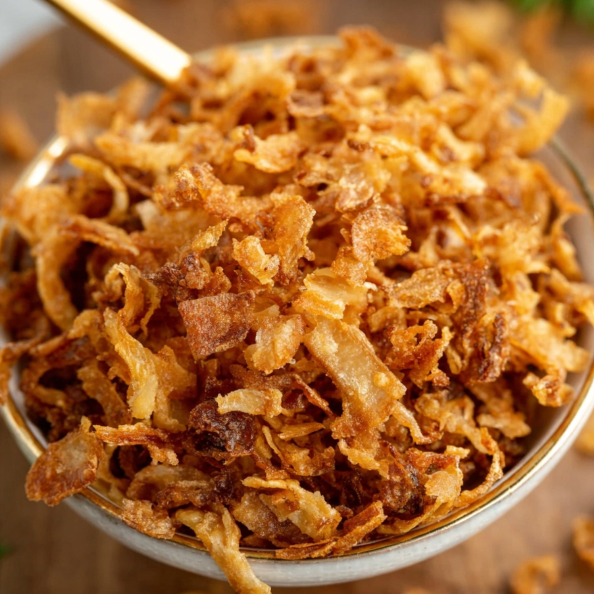 These perfectly crispy fried onions add the ultimate crunch to any dish! Top your favorite recipes with this irresistible golden goodness. ๐ฝ๏ธโจ #CrispyOnions #FlavorBoost #CrunchyToppings #FriedOnions #SavoryGoodness