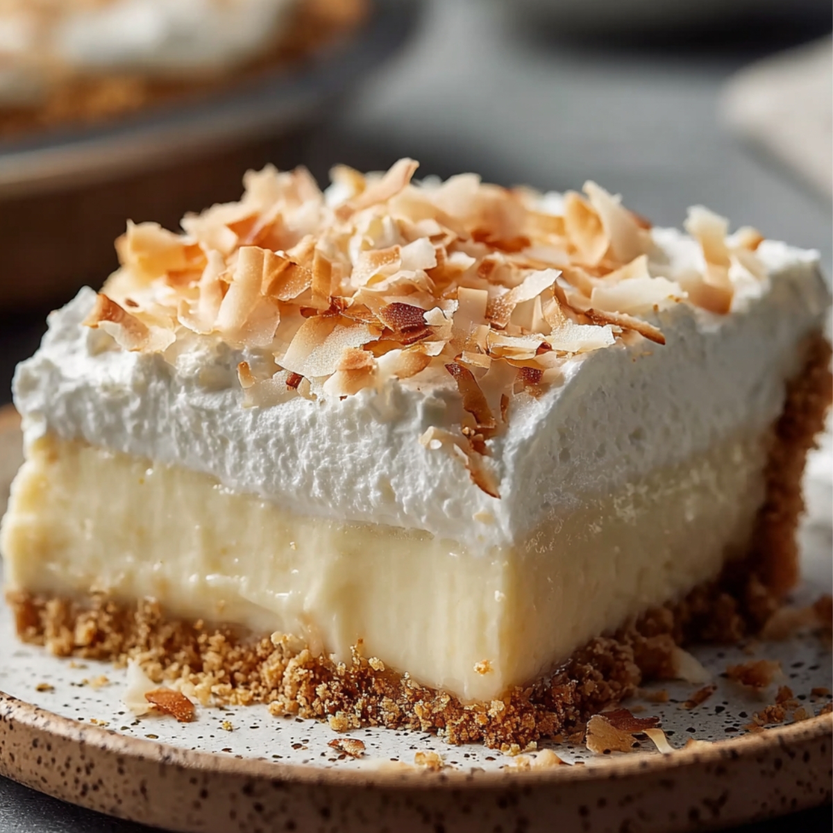 Coconut Cream Pie Bars These coconut cream pie bars are the ultimate dessert for coconut lovers. The base consists of a buttery graham cracker crust, topped with a creamy, smooth coconut filling, and finished with a layer of fluffy whipped cream and toasted coconut flakes. Each bite offers a perfect balance of textures, with the crunch of the crust, the silky filling, and the lightness of the whipped cream. These coconut cream pie bars are not only visually appealing but also bursting with flavors, making them the perfect treat for any occasion. Serve them chilled, and enjoy the creamy goodness that will leave everyone coming back for more.