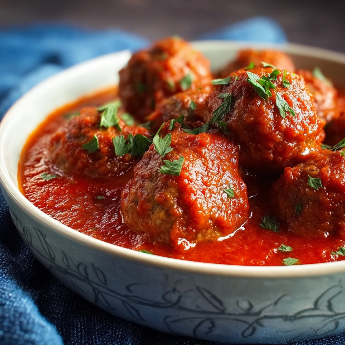 Homemade Meatballs Recipe Homemade meatballs served in a bowl with rich marinara sauce and fresh parsley garnish.