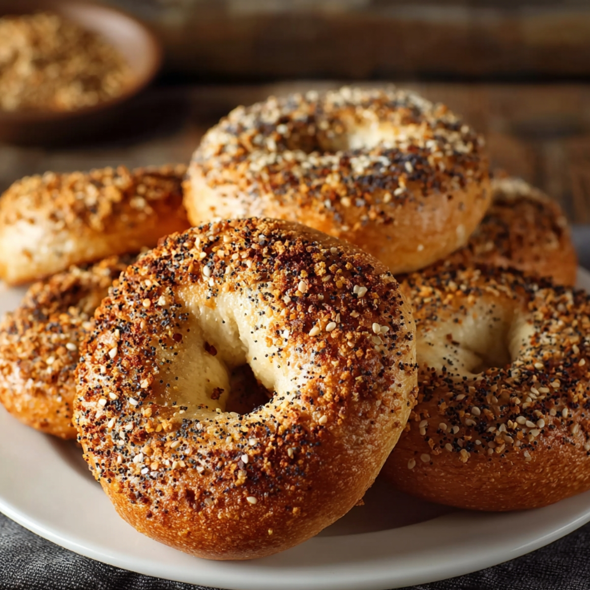 Chewy Homemade Bagels Golden Everything Bagels Fresh from the Oven