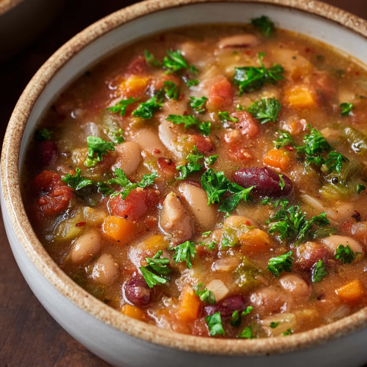 Vegetarian Bean Soup Ready to serve! This hearty 15-bean soup is the ultimate comfort meal. Warm up with a bowl of goodness! 🥣💚 #HeartySoup #MealPrep #SoupSeason