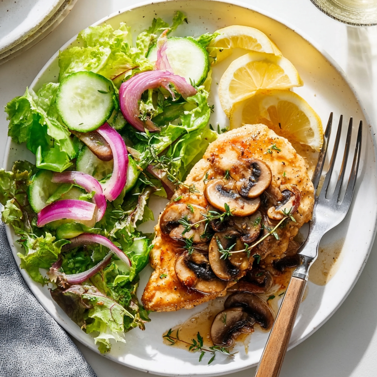 chicken marsala Golden chicken breasts are seared in a hot skillet with butter until perfectly browned and juicy.