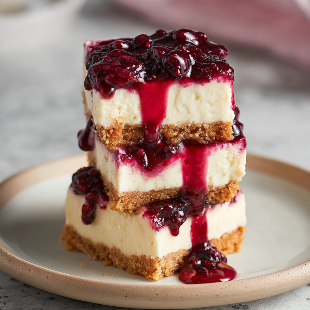 creamy cheesecake bars Graham crackers and brown sugar blended into a perfect coarse crumb base for cheesecake bars.